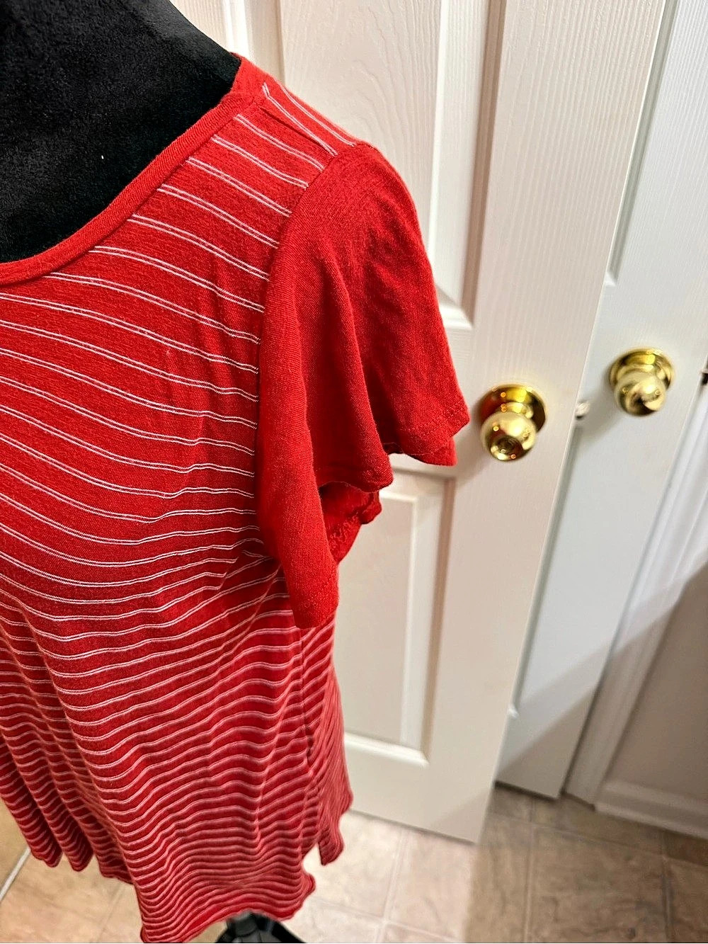 Anthropologie Striped Short Sleeve Top in Red & White Size Small